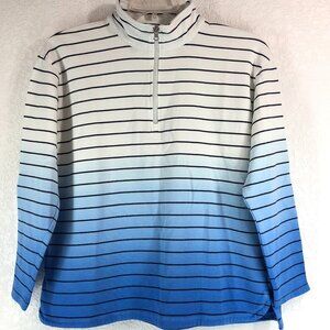 T By Talbots Blue And White Stripe 1/4 Zip Top Size XL Petite